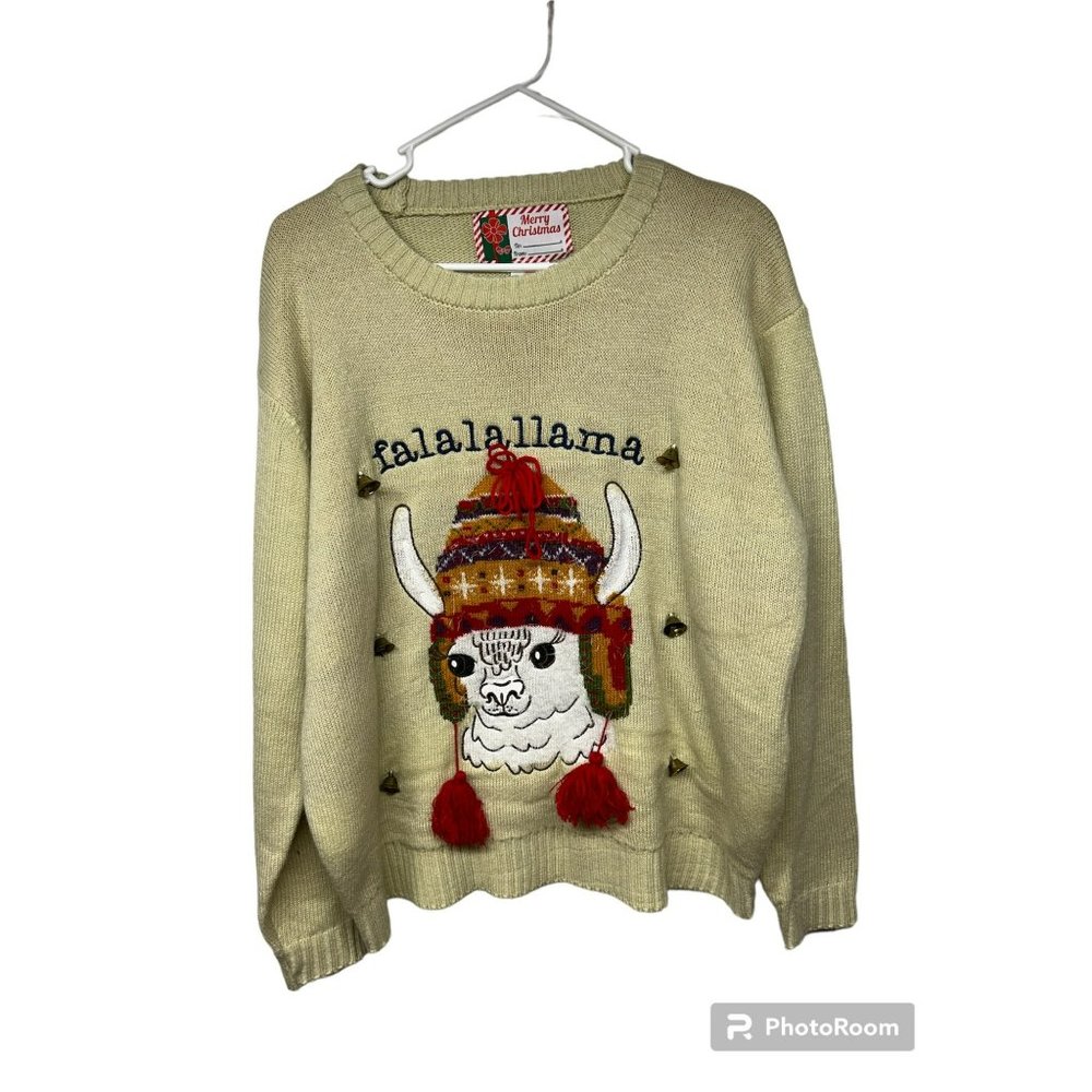 Ugly Holiday / Christmas Sweater Llama with bells XL